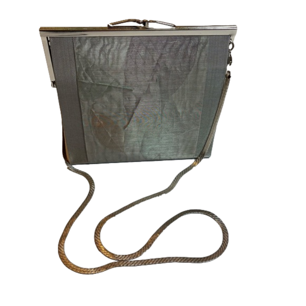 BO’s Art Studio Stainless Steel Mesh Evening Bag Painted Leaf Embellishment